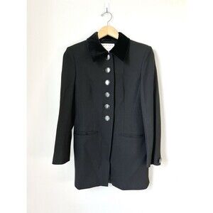 Vintage 90s Jaeger Blazer US 6 Wool Velvet Black Preppy Military Old Money Y2K